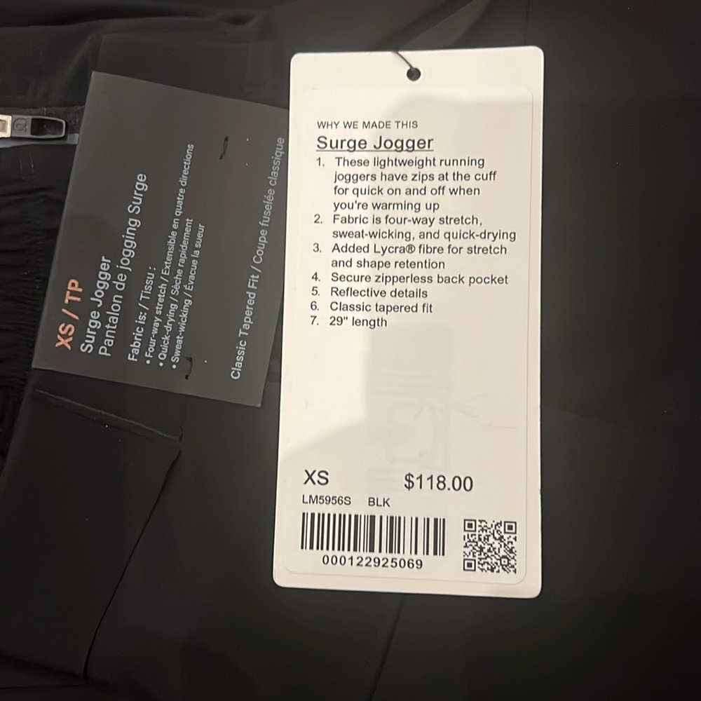 NWT Lululemon Surge Jogger in Black Size XS - Picture 6 of 6